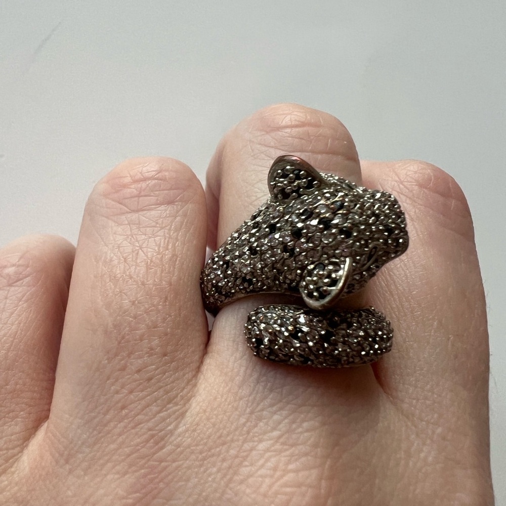 Vintage American handmade Silver Leopard Ring marcasite 8 art deco style